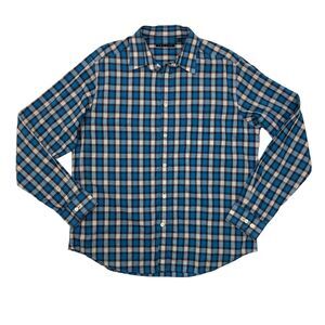Theory Kyson Shirt Mens XL Extra Large Lagoon Blue Plaid Long Sleeve Button Up